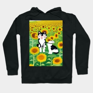 Tuxedo Cats in Sunflower Field Copyright TeAnne Hoodie